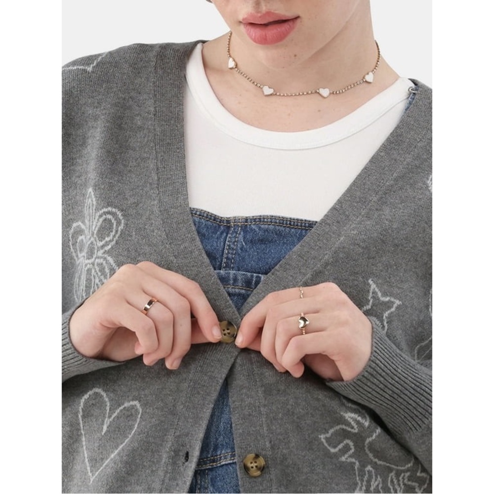 No Boundaries Gray Cardigan with White Patterns - Picture 3 of 4